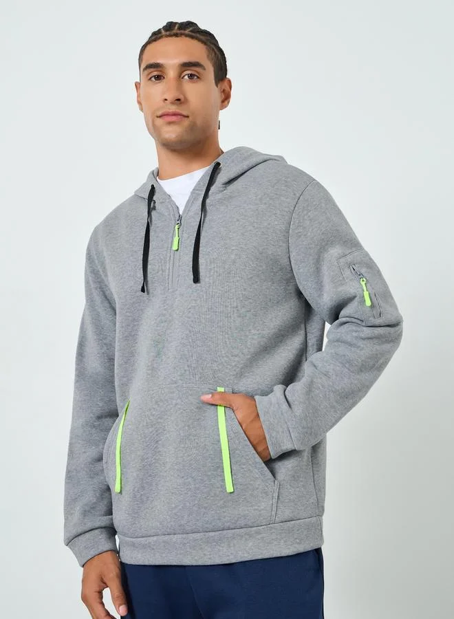 Take Two Men Solid Half-Zip Kangaroo Pocket Detail Hoodie